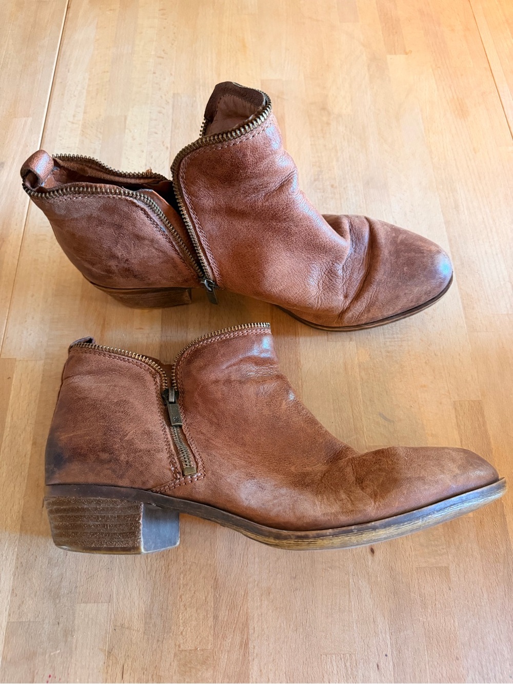 Lucky Brand Brown Leather Ankle Booties with Side Zipper